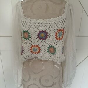 Crochet Floral Patterned Top - White